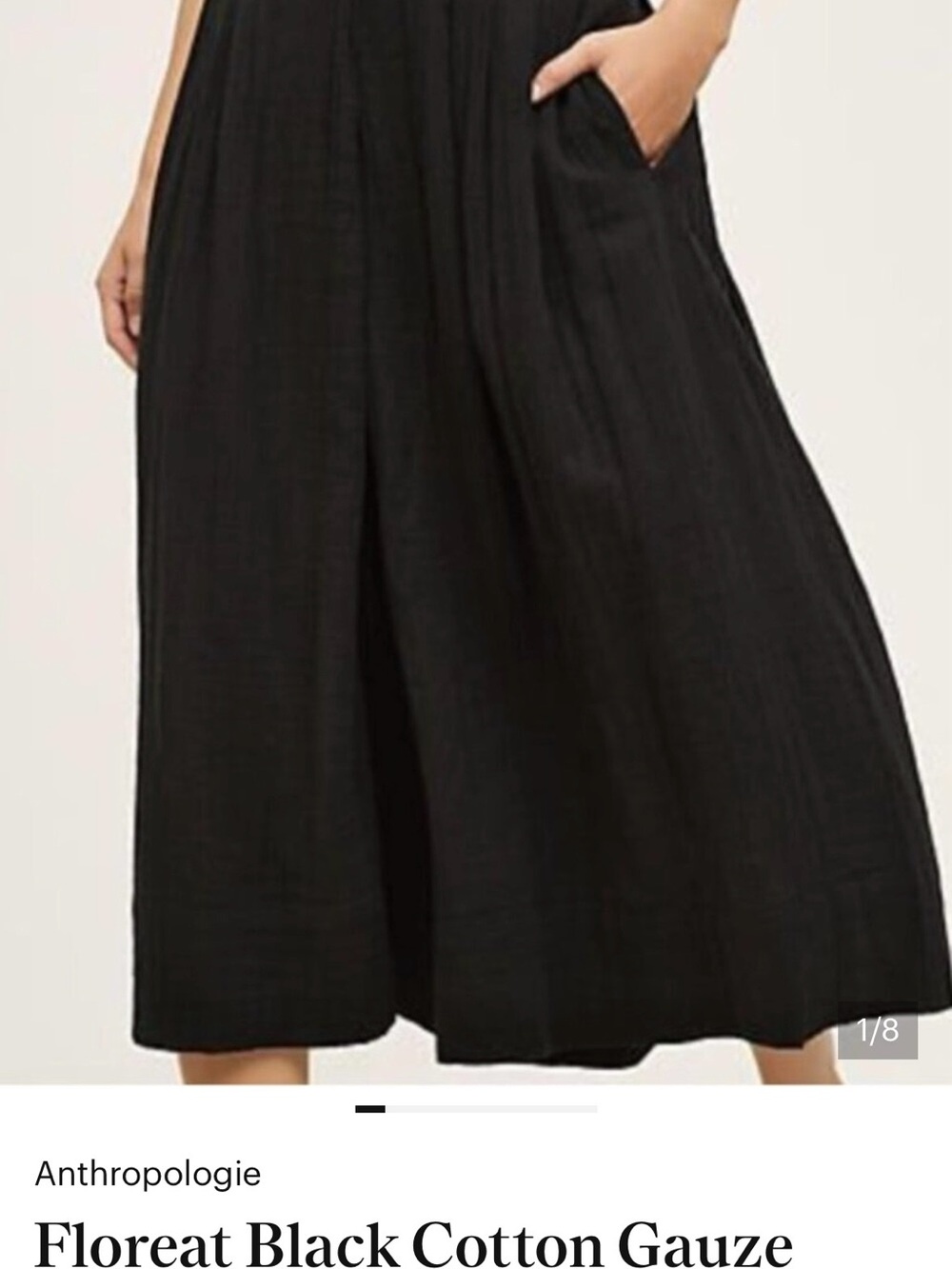 Anthropologie  floreat  Black Midi cropped wide leg culottes hakama pants